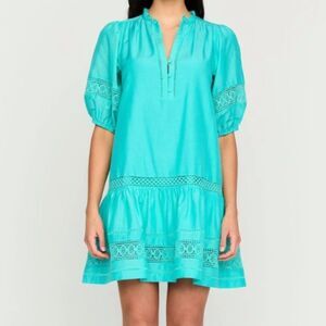 Marie Oliver Turquoise Ruby Drop Waist Puff Sleeve Boho Dress SIZE XS